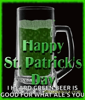 A Happy St. Patrick 'S Day Greeting Card With A Glass Of Green Beer . GIF