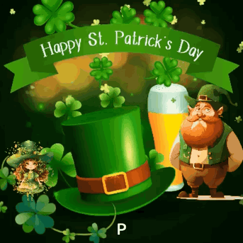A Happy St. Patrick 'S Day Greeting With A Leprechaun And A Green Hat GIF