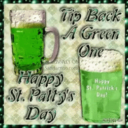 A Happy St. Patty 'S Day Greeting Card With Two Green Mugs Of Beer GIF