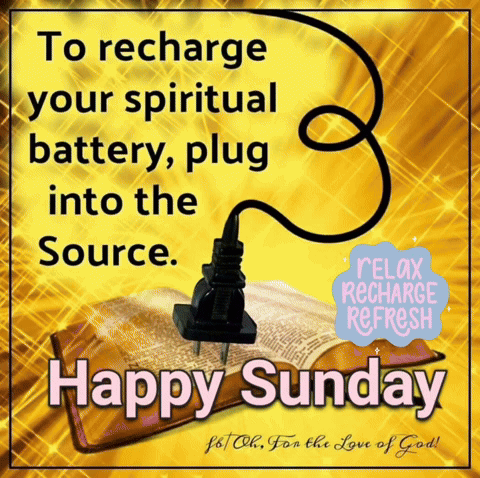 a happy sunday message with a bible and a plug in it