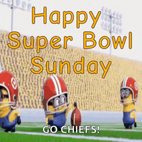 A Happy Super Bowl Sunday Greeting Card With Minions On A Football Field . GIF