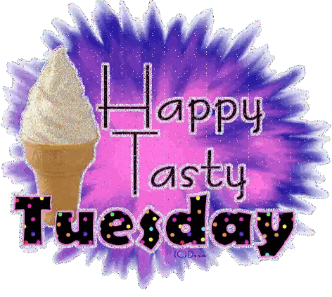 a happy tasty tuesday sign with an ice cream cone in the background