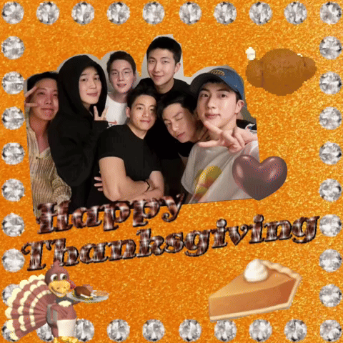 A Happy Thanksgiving Greeting Card With A Turkey And A Pumpkin Pie GIF