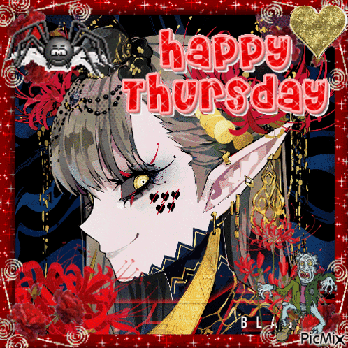 A Happy Thursday Card With A Vampire And A Spider GIF