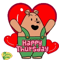 a happy thursday greeting card with a bear holding a heart