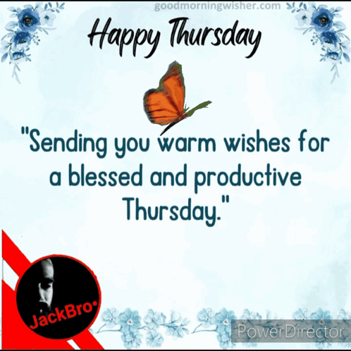 A Happy Thursday Greeting Card With A Butterfly On It GIF