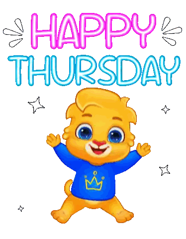 a happy thursday greeting with a cartoon character wearing a blue shirt with a crown on it