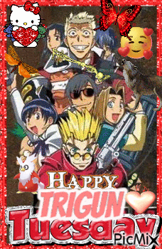 A Happy Trigun Tuesday Picture With A Hello Kitty GIF
