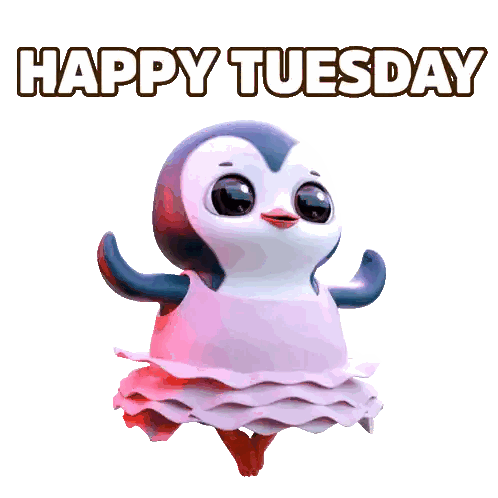 a happy tuesday greeting with a cartoon character in a tutu