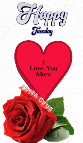 A Happy Tuesday Message With A Red Heart And A Red Rose GIF