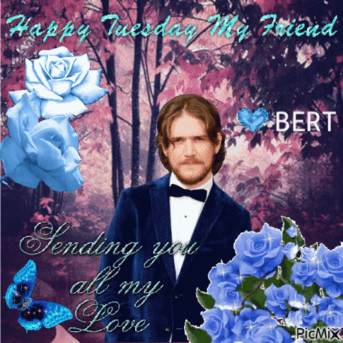 A Happy Tuesday My Friend Greeting Card With A Man In A Tuxedo GIF