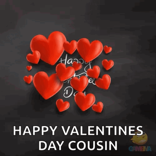 A Happy Valentine 'S Day Card With Red Hearts And The Words Happy Valentine 'S Day Cousin GIF