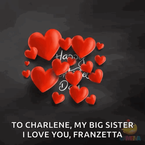 A Happy Valentine 'S Day Card With Red Hearts On A Black Background GIF