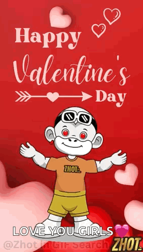 A Happy Valentine 'S Day Greeting Card With A Cartoon Character GIF