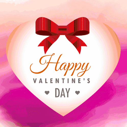 A Happy Valentine 'S Day Greeting Card With A Heart And A Red Bow GIF
