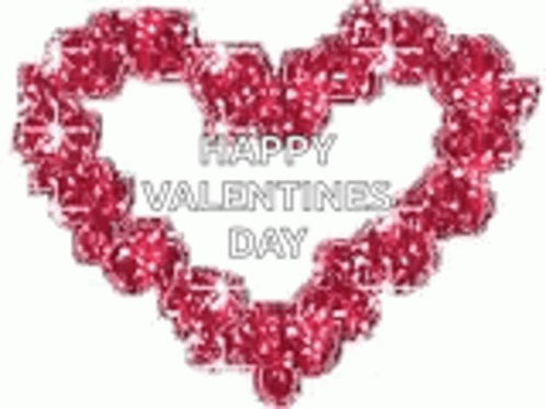 A Happy Valentine 'S Day Greeting Card With A Heart Made Of Red Hearts GIF