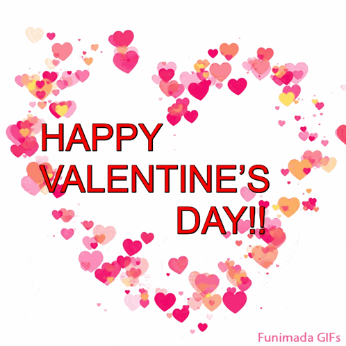 a happy valentine 's day greeting card with hearts in the shape of a heart