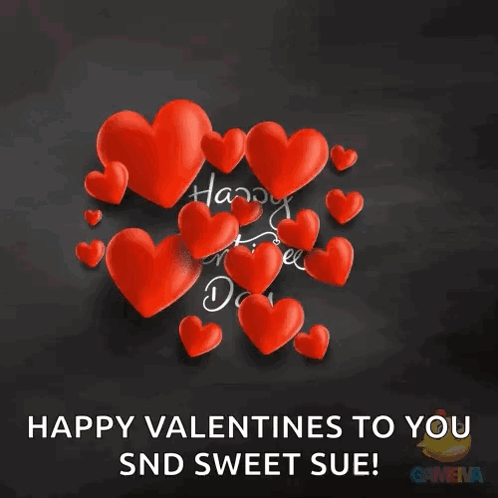 A Happy Valentine 'S Day Greeting Card With Red Hearts GIF
