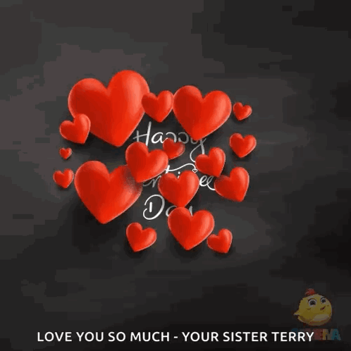 A Happy Valentine 'S Day Greeting Card With Red Hearts GIF