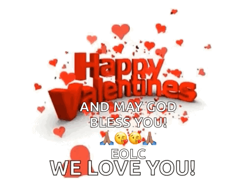 A Happy Valentine 'S Day Greeting Card With Red Hearts And The Words `` Happy Valentines And May God Bless You ! '' GIF