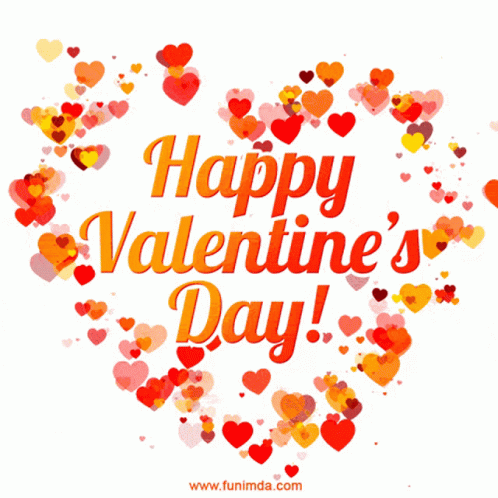 a happy valentine 's day greeting card with red hearts around it