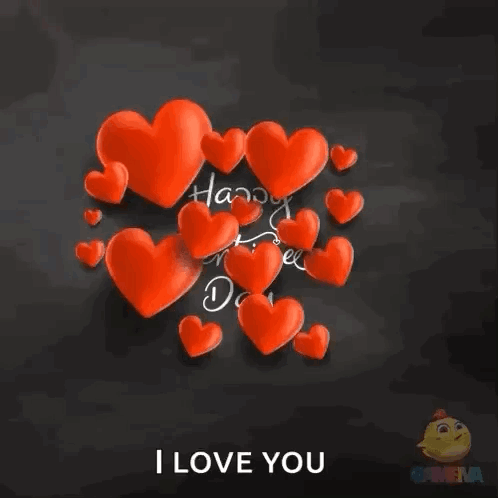 A Happy Valentine 'S Day Greeting Card With Red Hearts GIF