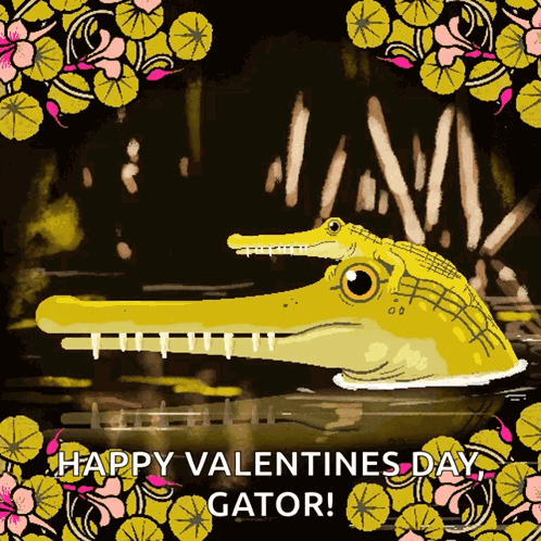 A Happy Valentines Day Gator Greeting Card With An Alligator GIF