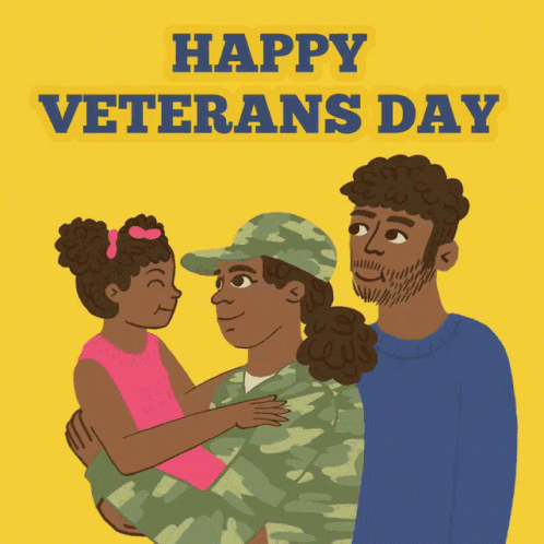 A Happy Veterans Day Greeting Card With A Man Holding A Girl GIF