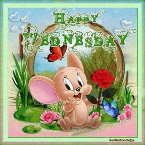 A Happy Wednesday Card With A Cartoon Mouse GIF