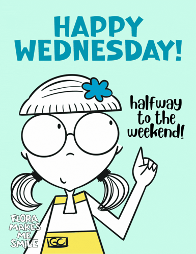 A Happy Wednesday Greeting Card With A Cartoon Girl GIF