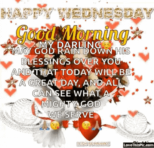 A Happy Wednesday Greeting Card With Hearts And Flowers GIF