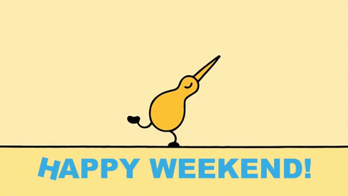 A Happy Weekend Greeting Card With A Yellow Kiwi GIF