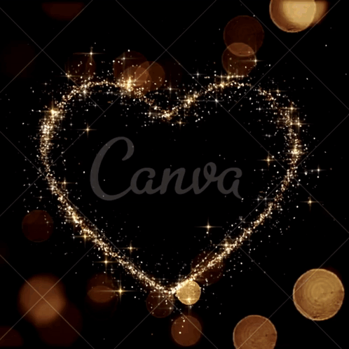 A Heart Made Of Gold Sparkles On A Black Background With The Word Canva At The Bottom GIF