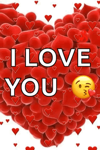 A Heart Made Of Red Hearts With The Words `` I Love You '' And A Kissing Emoji . GIF