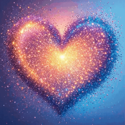 A Heart Made Out Of Sparkles On A Blue Background GIF