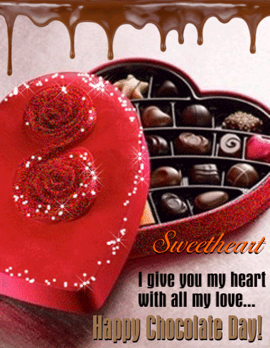 A Heart Shaped Box Of Chocolates With The Words Sweetheart I Give You My Heart With All My Love GIF