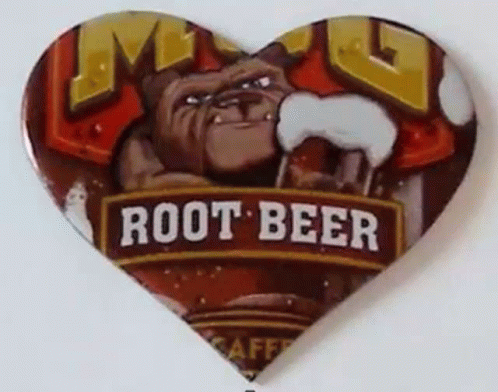 A Heart Shaped Can Of Root Beer With A Bulldog Holding A Beer . GIF