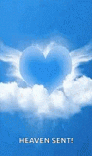 A Heart Shaped Cloud In The Sky With The Words `` Heaven Sent '' Below It . GIF