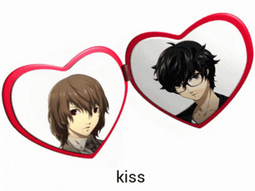 A Heart Shaped Mirror With A Picture Of A Boy And A Girl On It GIF
