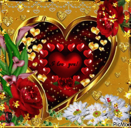 A Heart Surrounded By Hearts And Flowers With The Words I Love You On It GIF