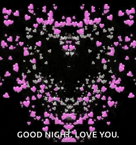 A Heart Surrounded By Pink Hearts On A Black Background And The Words `` Good Night , Love You '' . GIF