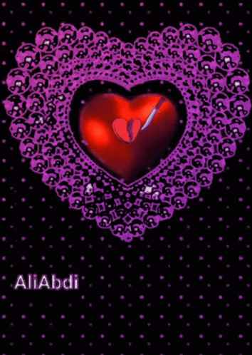 A Heart With A Knife In It Is Surrounded By Purple Lace And The Name Aliabdi On The Bottom GIF