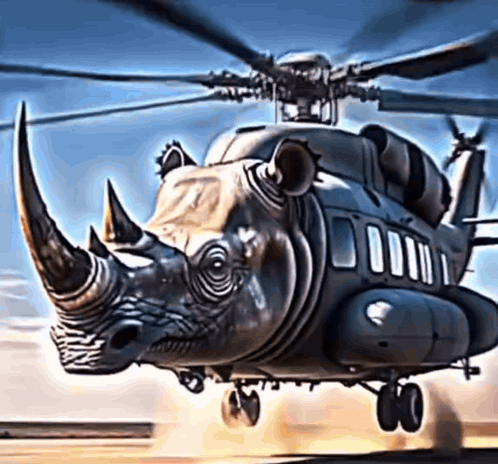 A Helicopter With The Head Of A Rhinoceros GIF
