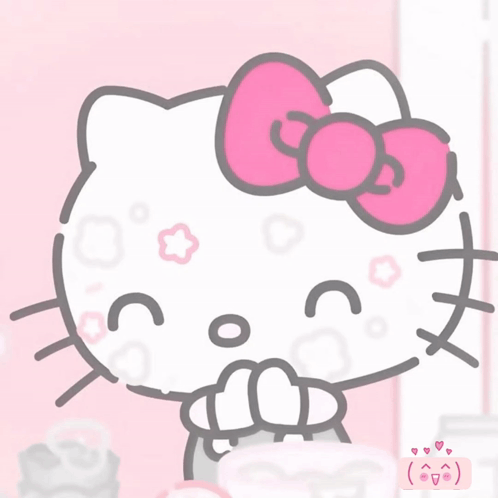 A Hello Kitty Cartoon With A Pink Bow On Her Head GIF