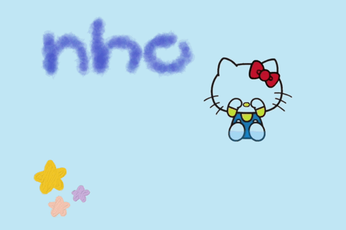A Hello Kitty Drawing With The Words Nho Be Nghe GIF