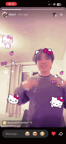 A Hello Kitty Effect Is Being Applied To A Person GIF