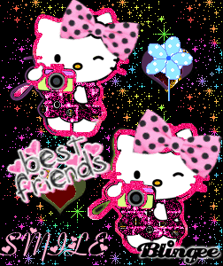 A Hello Kitty Holding A Camera With The Words Best Friends Written Above Her GIF