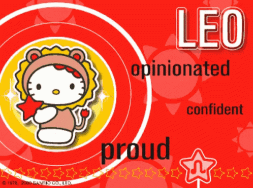 A Hello Kitty In A Lion Costume With The Word Leo Proud GIF