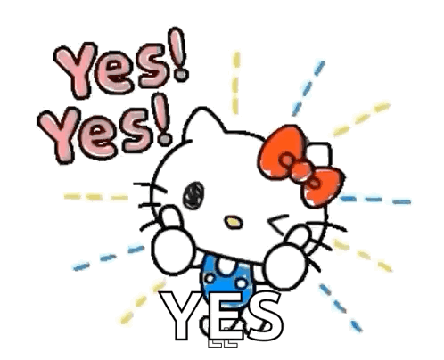 A Hello Kitty Sticker That Says `` Yes ! Yes ! Yes '' . GIF