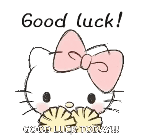 A Hello Kitty With A Pink Bow On Her Head Says Good Luck GIF